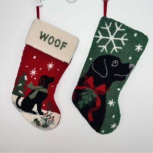 Dog Christmas Stockings - Hooked Wool Look - Black Lab Design -Set of 2